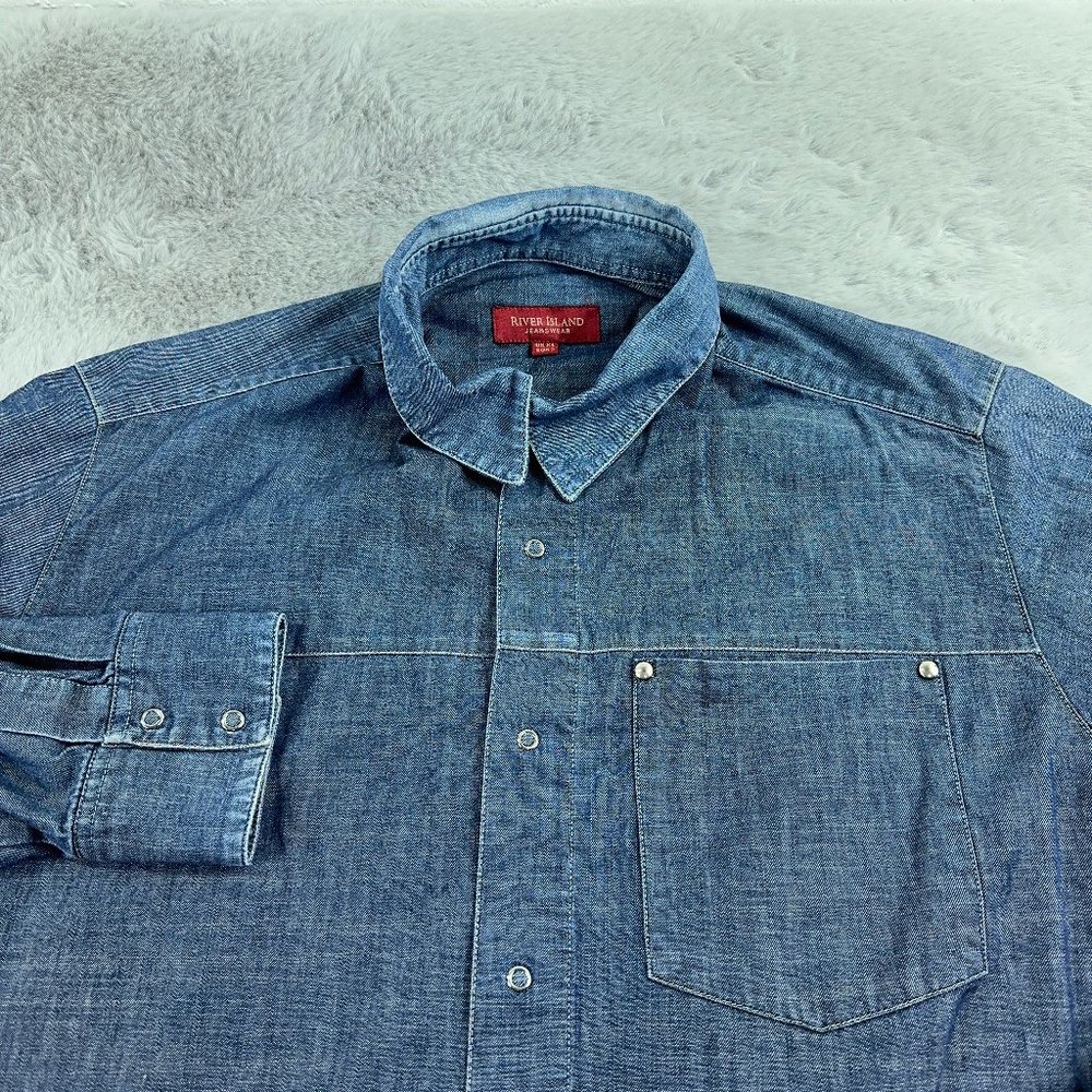 River Island Denim Shirt Large Mens Blue